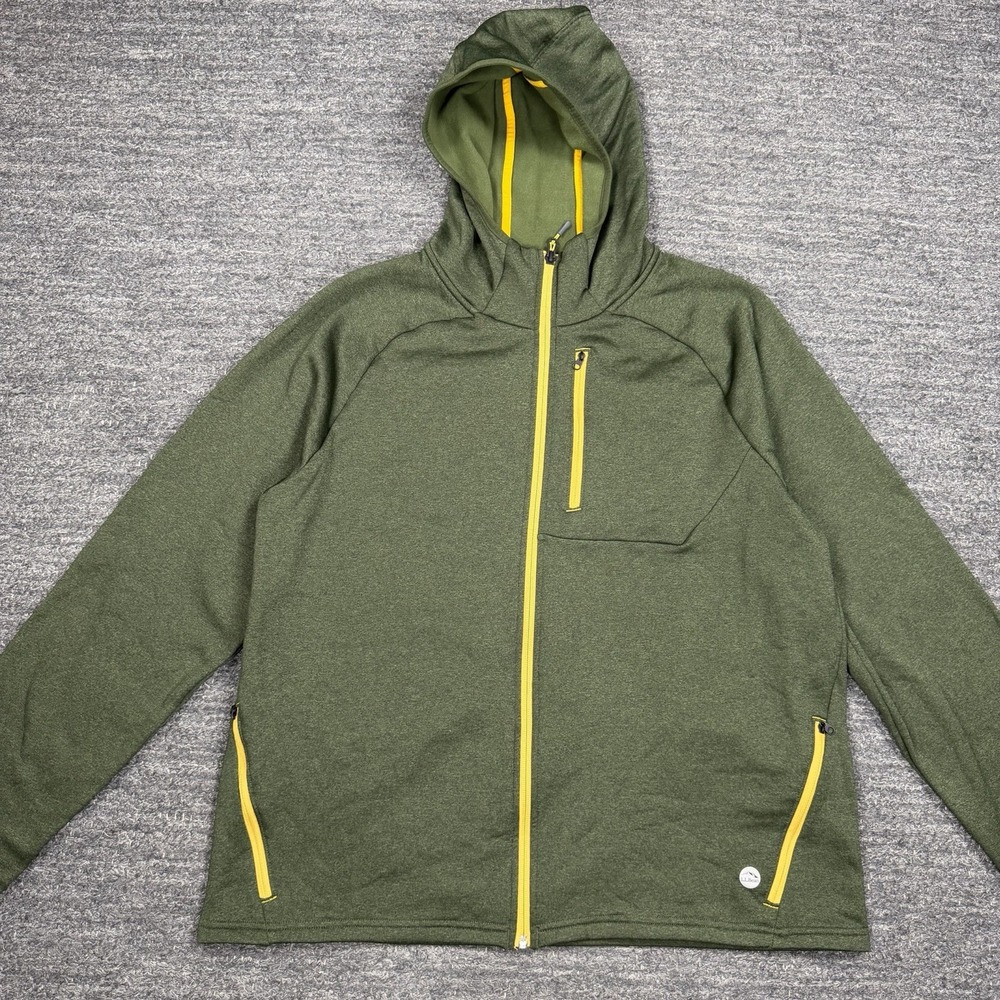 LL Bean Mens Multisport Full Zip Hoodie Men Large Green Yellow Outdoor Pockets